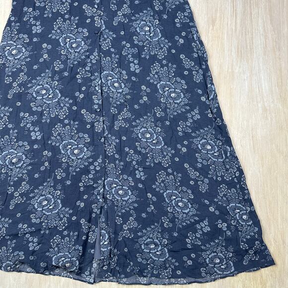 Madewell Indigo Blue Tie Back Button Front Archival Floral Print Midi Dress 8 - Picture 5 of 16